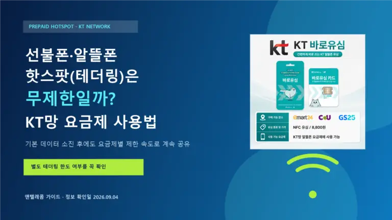 선불폰 알뜰폰 핫스팟 테더링과 앤텔레콤 KT망 데이터 공유 요금제를 안내하는 이미지